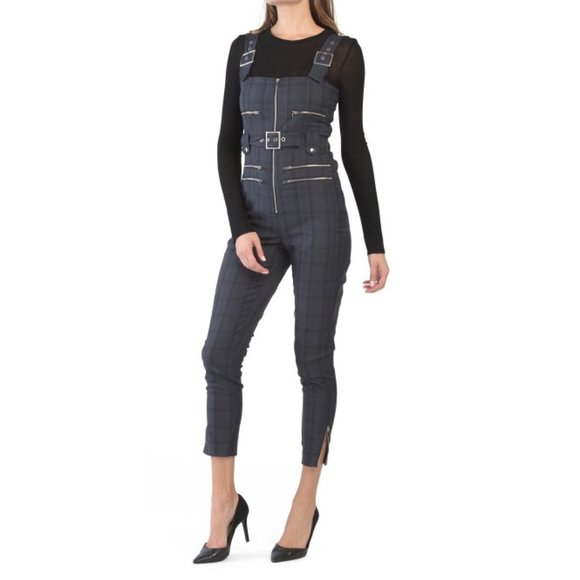WeWoreWhat Moto Jumpsuit Navy Plaid NWT - Picture 7 of 10